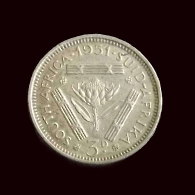 1951 3 Pence/ Tickey South Africa  silver