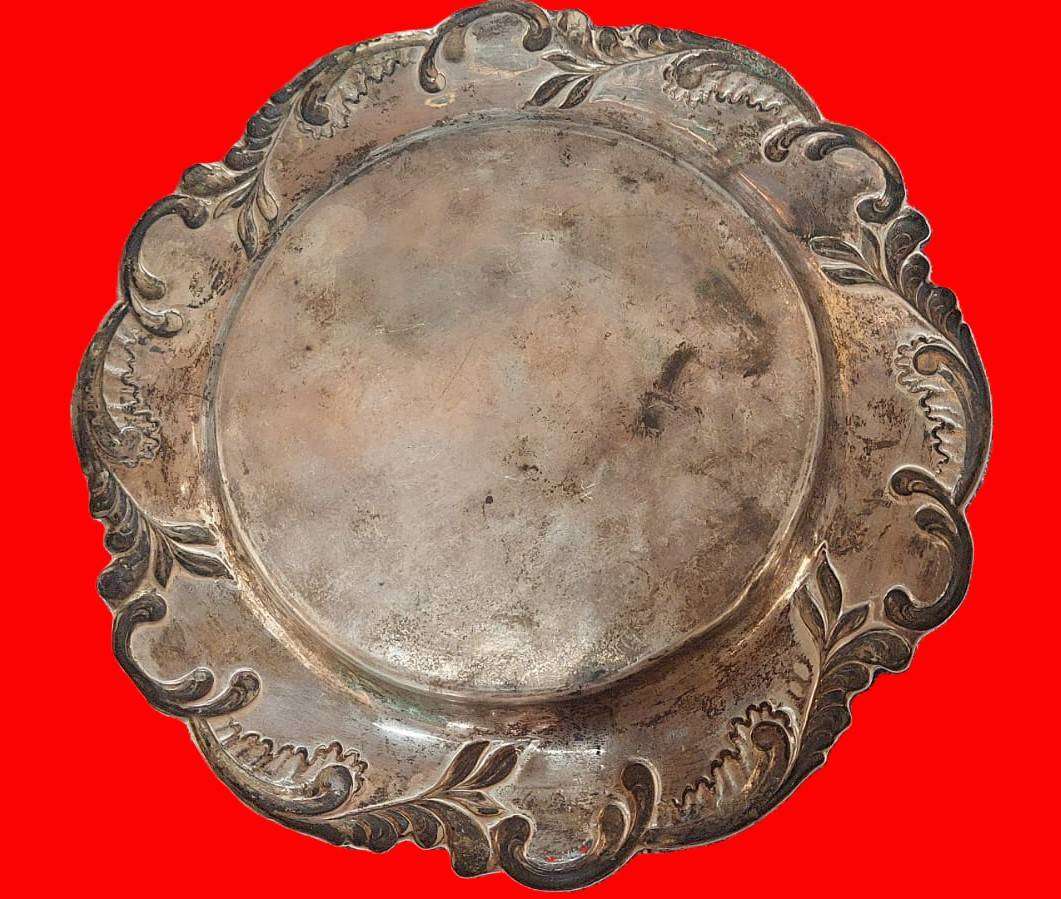 3oz+ Solid Silver Portugese Embossed and etched Plate Circa 1913-1936