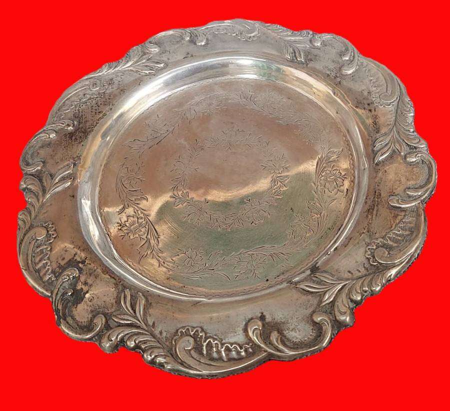 3oz+ Solid Silver Portugese Embossed and etched Plate Circa 1913-1936