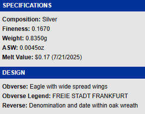 1857 FRANKFURT SILVER 1 Kreuzer  Germany