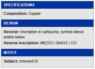 1682 Gubbio- Papal States - Innocent XI (Benedetto Odescalchi), - Mezzo Baiocco A. VII.