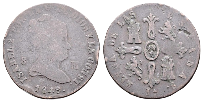 SPAIN 8 Maravedis 1848 Queen Isabella II (1833-1868)