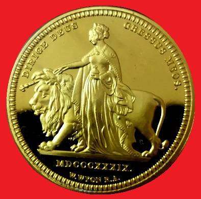 1839 1-Oz Deep Cameo Proof  Queen Victoria UNA 24 Kt gold-plated Restrike