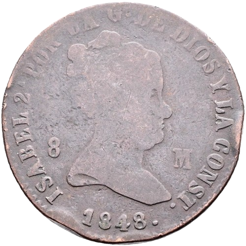 SPAIN 8 Maravedis 1848 Queen Isabella II (1833-1868)