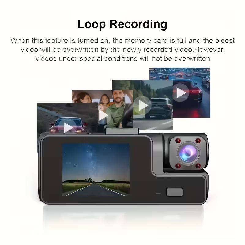 Dual-lens dash cam with 1080P front and 480P inward camera