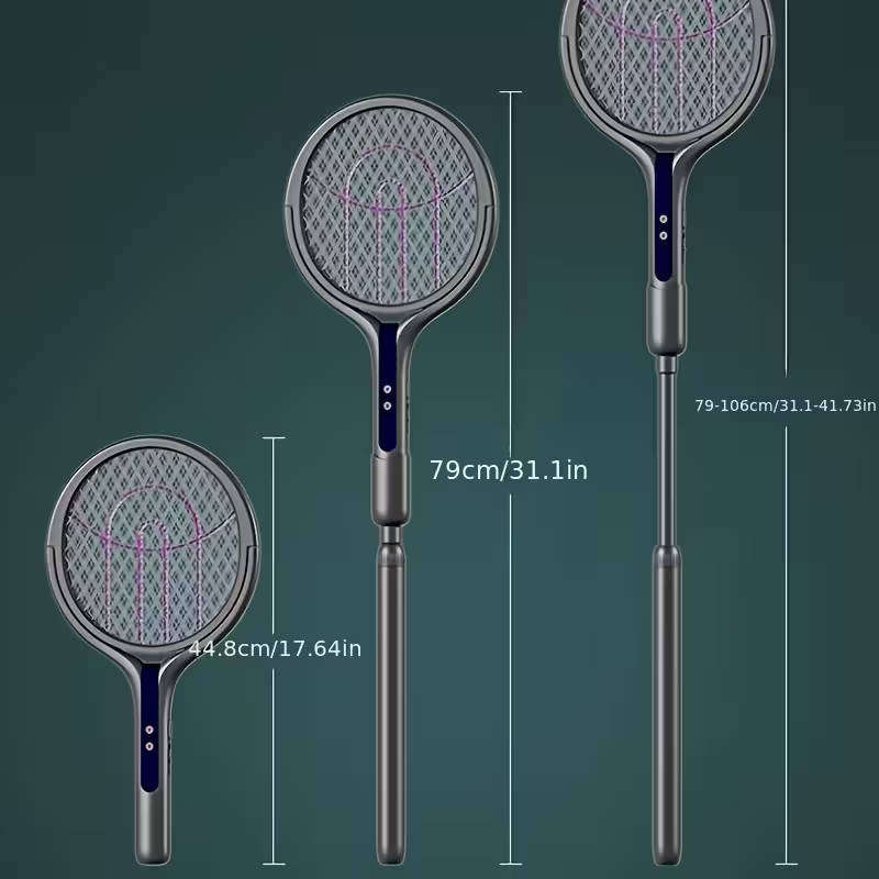 2-in-1 Foldable Retractable Electric Mosquito/ fly Swatter with purple insect light