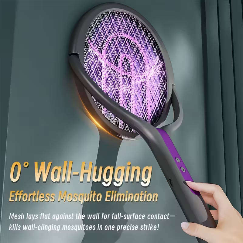 2-in-1 Foldable Retractable Electric Mosquito/ fly Swatter with purple insect light