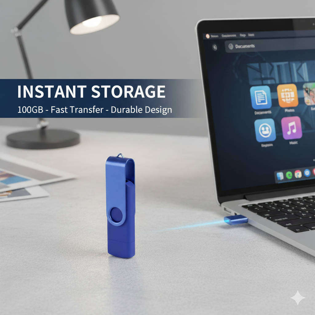 100GB dual ended USB A and C flash drive