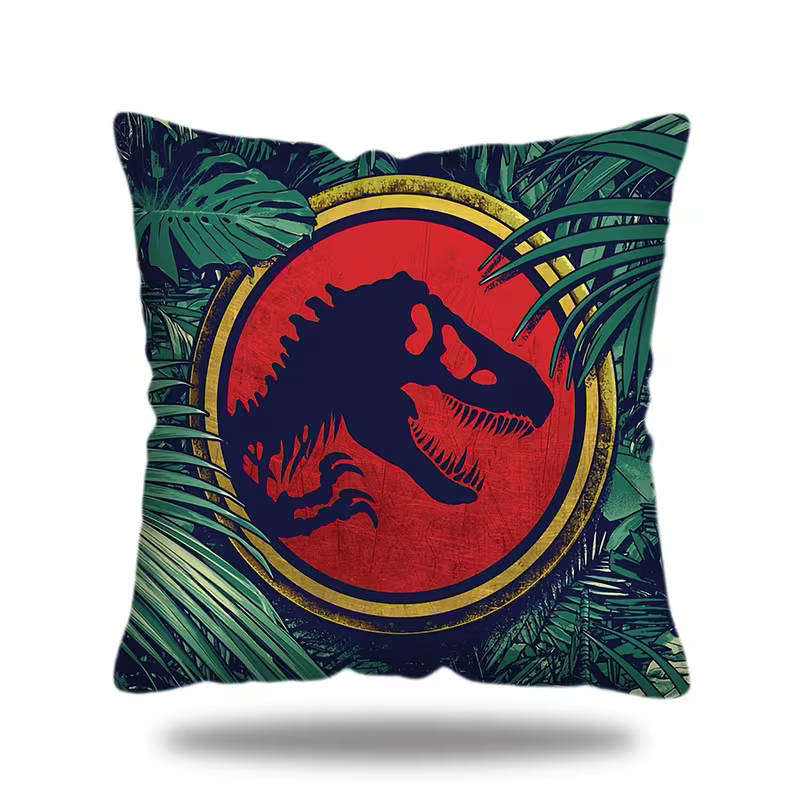 Jurassic Park themed throw pillow cover - Dinosaur design, vibrant decor