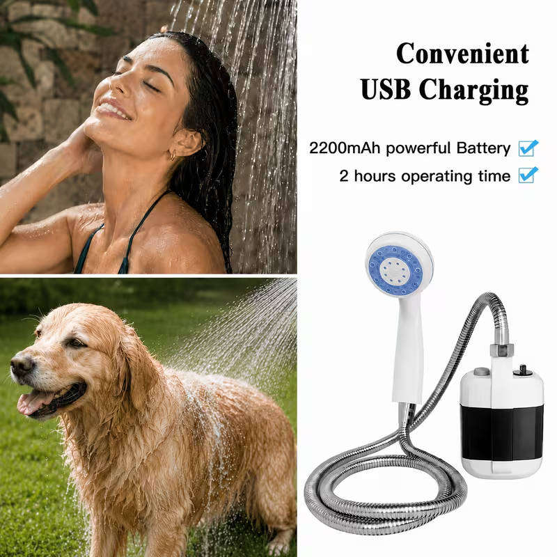 USB Rechargeable Portable Outdoor Shower Pump - Camping Shower Kit 4-5L/min