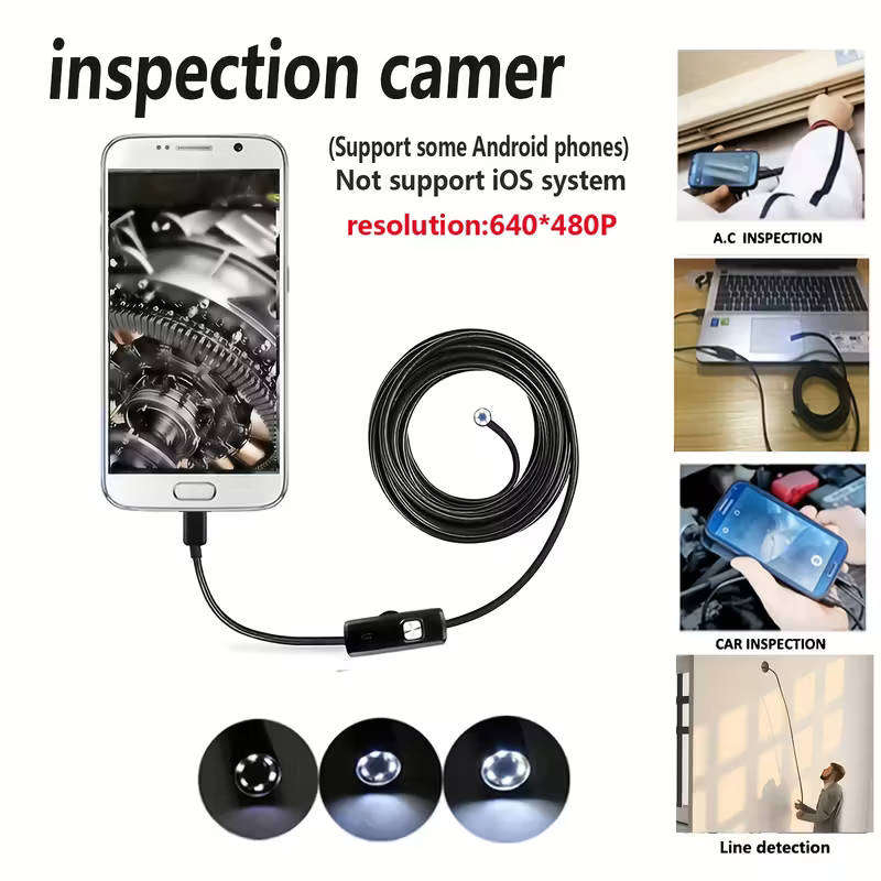 Android endoscope camera with 6 LED lights, 7mm lens, USB-powered soft cable
