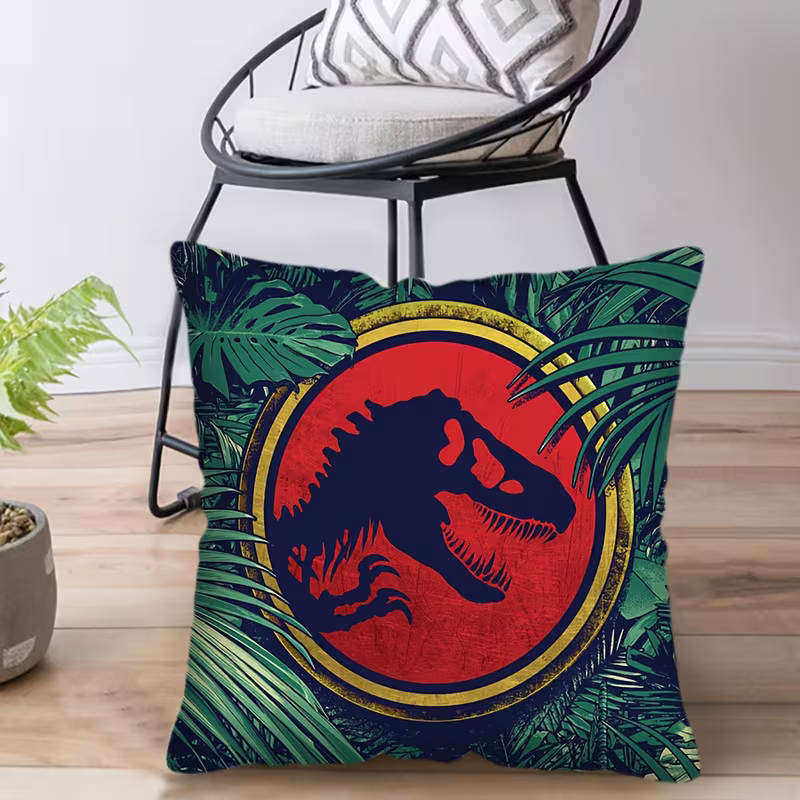 Jurassic Park themed throw pillow cover - Dinosaur design, vibrant decor