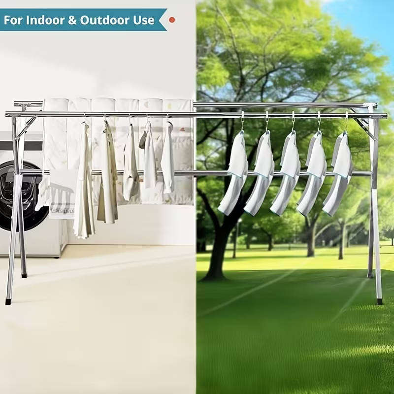 Heavy-duty 3-rod retractable and foldable clothes drying rack - durable and space-saving