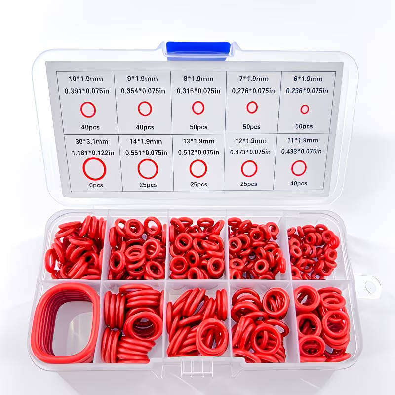 350 pcs Silicone Red O-Ring Seal Kit, Oil-Resistant & Heat-Resistant