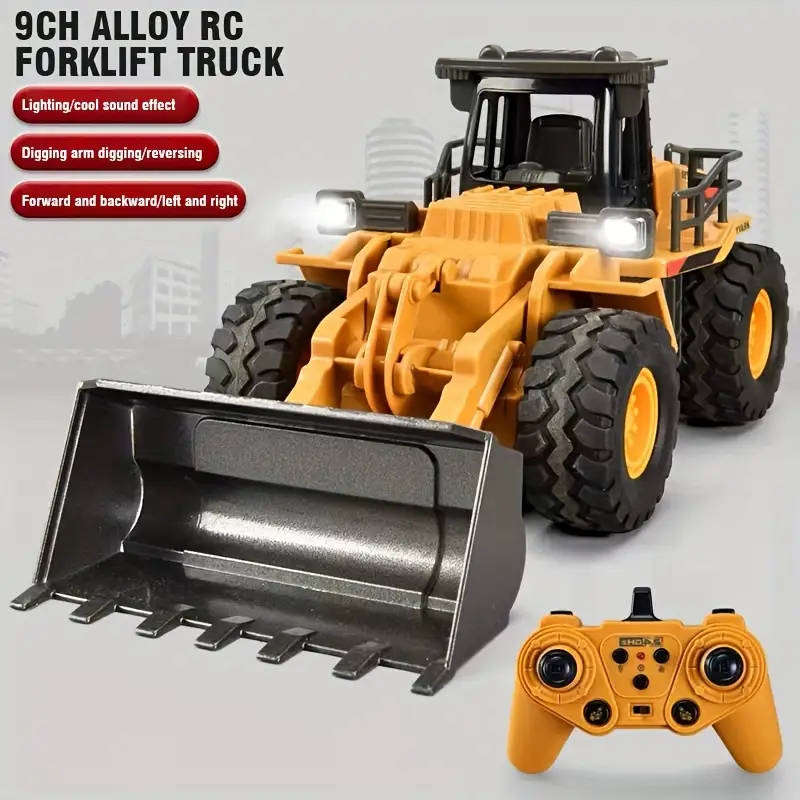 9-Channel Remote Control  Bulldozer Truck with Metal Shovel & Lights