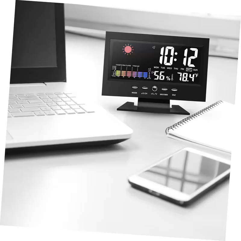 LCD Digital Weather Station Clock with Large Display, Alarm, Temperature & Humidity