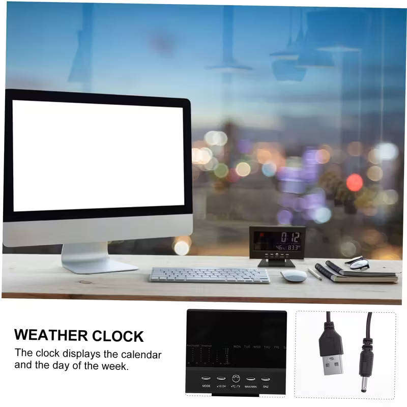LCD Digital Weather Station Clock with Large Display, Alarm, Temperature & Humidity