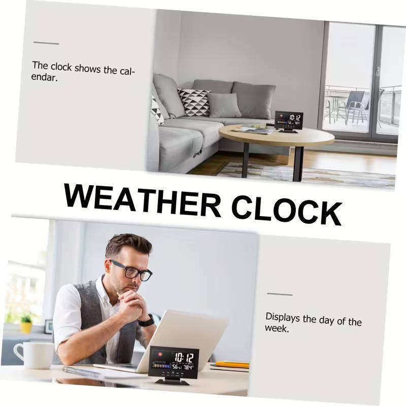 LCD Digital Weather Station Clock with Large Display, Alarm, Temperature & Humidity