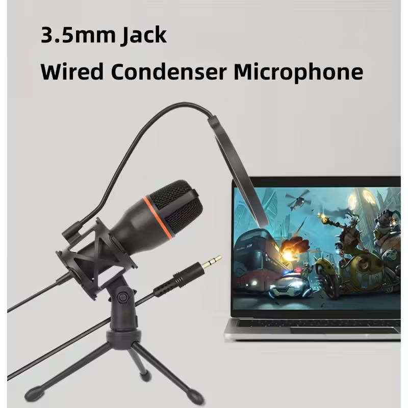 Black Gaming Microphone with Stand - 3.5mm Jack, Noise Reduction Function