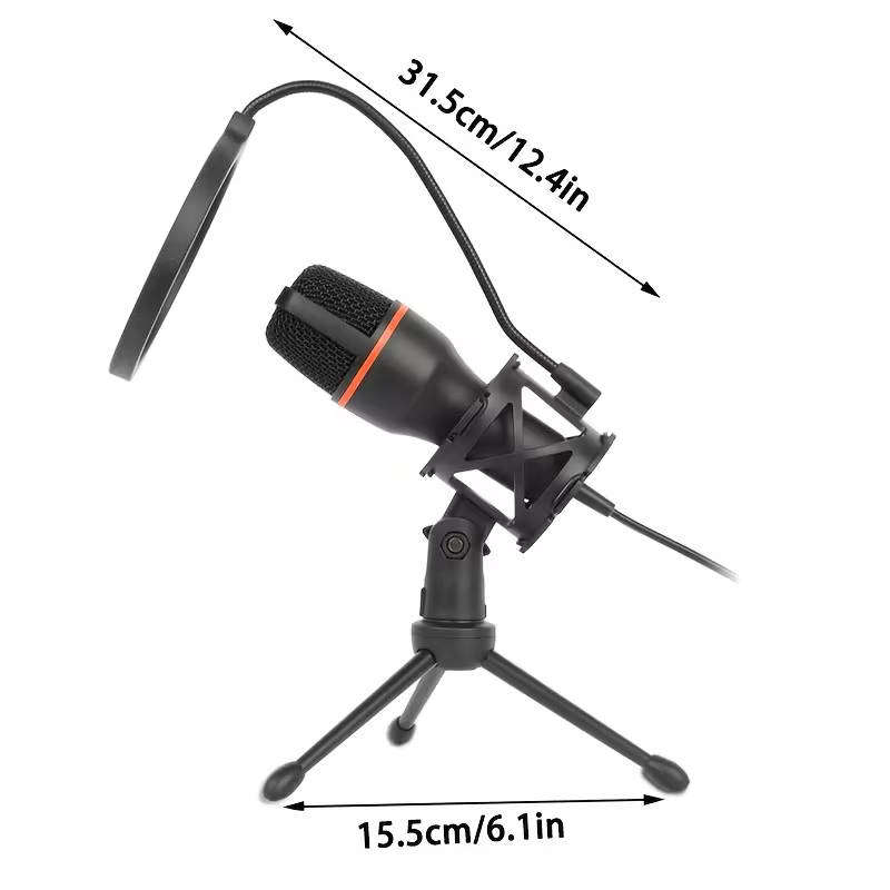 Black Gaming Microphone with Stand - 3.5mm Jack, Noise Reduction Function