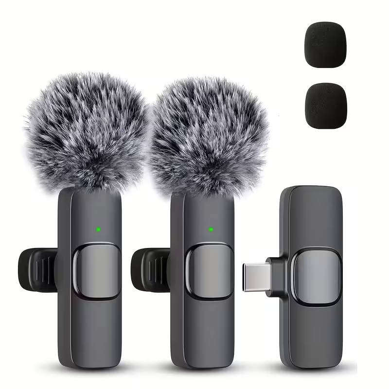 Wireless Clip-on Microphone USB C Plug and Play - 2 Pack