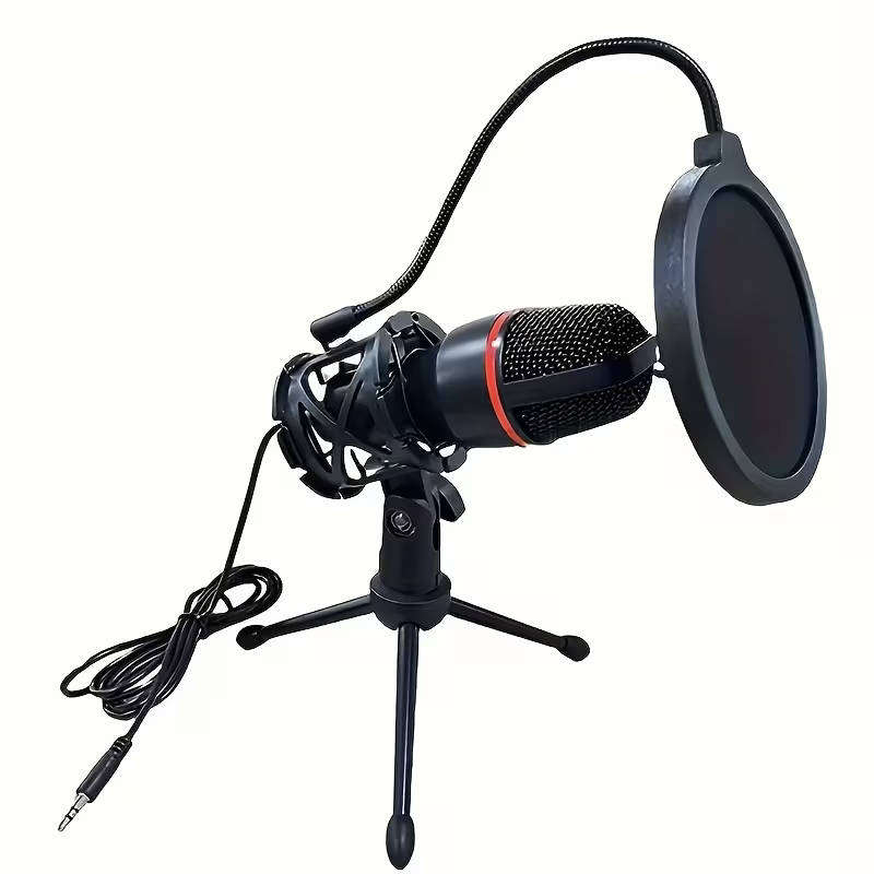 Black Gaming Microphone with Stand - 3.5mm Jack, Noise Reduction Function