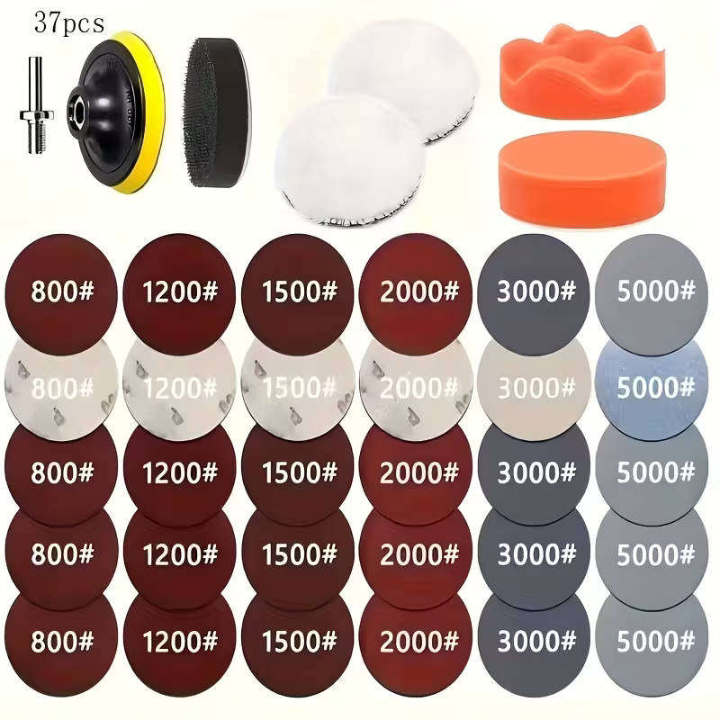 37pcs car polishing/sanding  kit with M10 drill adapter and sanding sponge