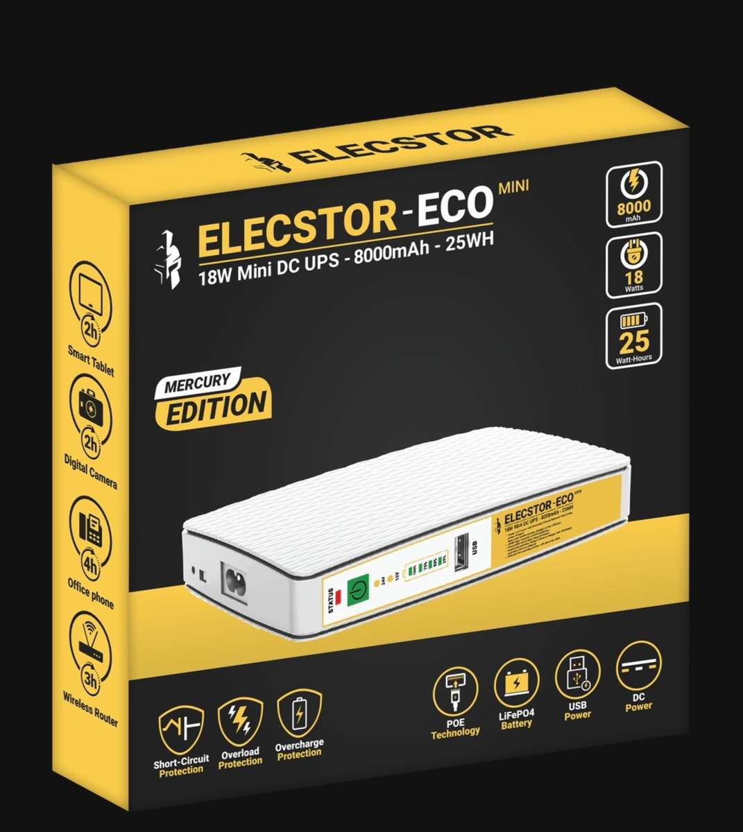 ELECSTOR-ECO MINI 18W Mini DC UPS - 8000mAh - 25WH