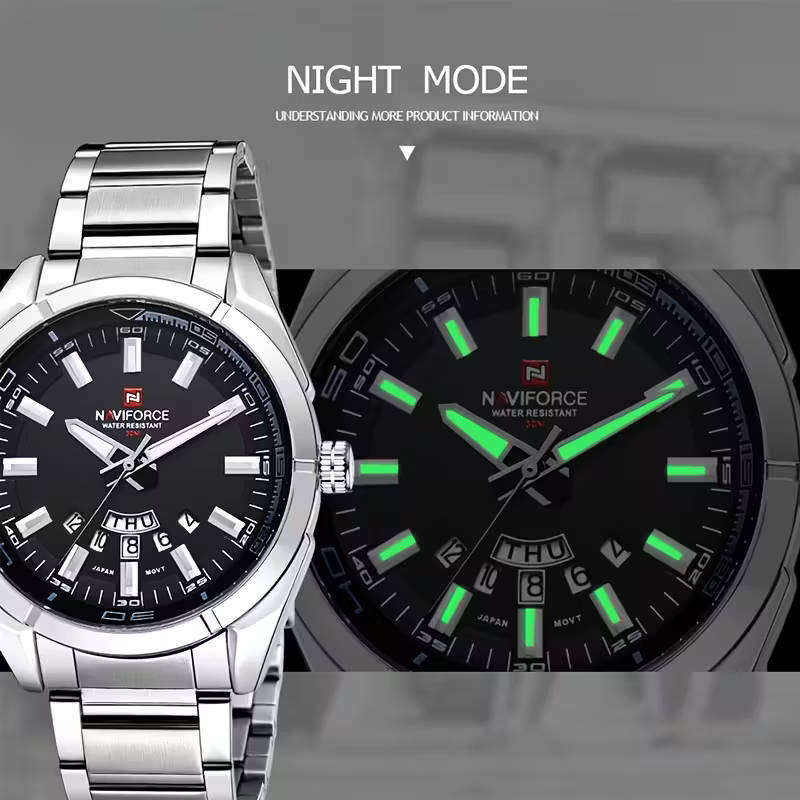 NaviForce Premium Stainless Steel Watch 44mm