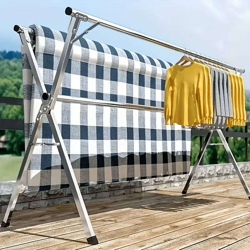 Heavy-duty 3-rod retractable and foldable clothes drying rack - durable and space-saving