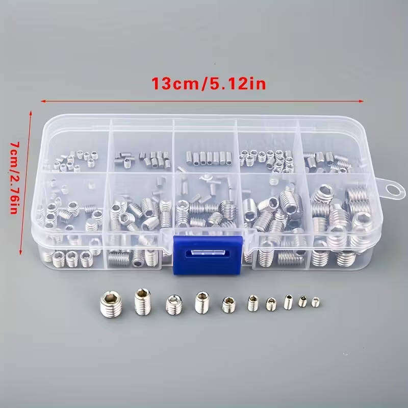 200pc 304 stainless steel countersunk hex screw kit