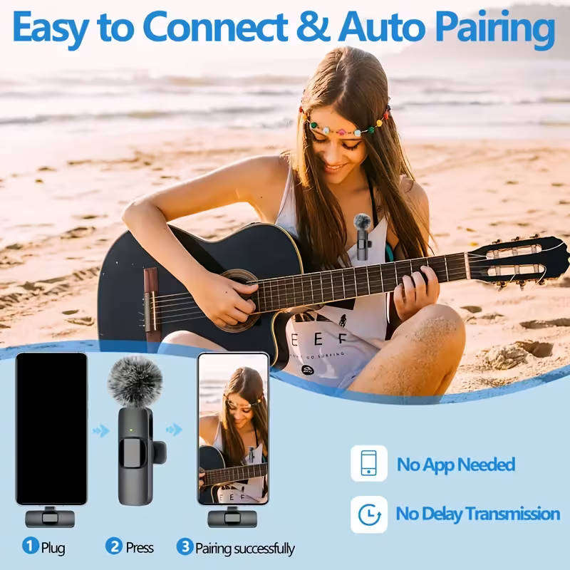 Wireless Clip-on Microphone USB C Plug and Play - 2 Pack