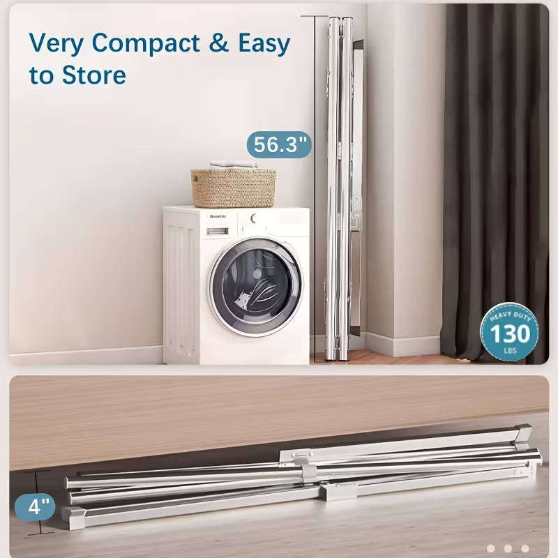 Heavy-duty 3-rod retractable and foldable clothes drying rack - durable and space-saving