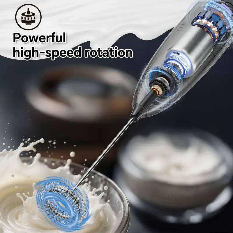 Electric milk frother whisk 3-speed USB rechargeable