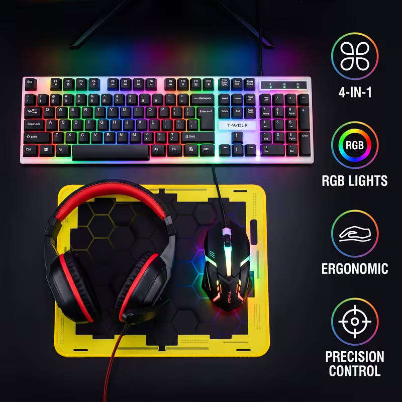 T-WOLF TF-240 4-in-1 Gaming Combo - Keyboard, Mouse, Headset & Mouse Pad