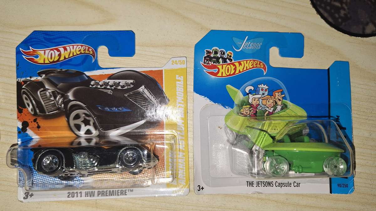 Hot Wheels - Lot of 2 Cars - Batman Arkham Asylum Batmobile (2011) and Jetsons