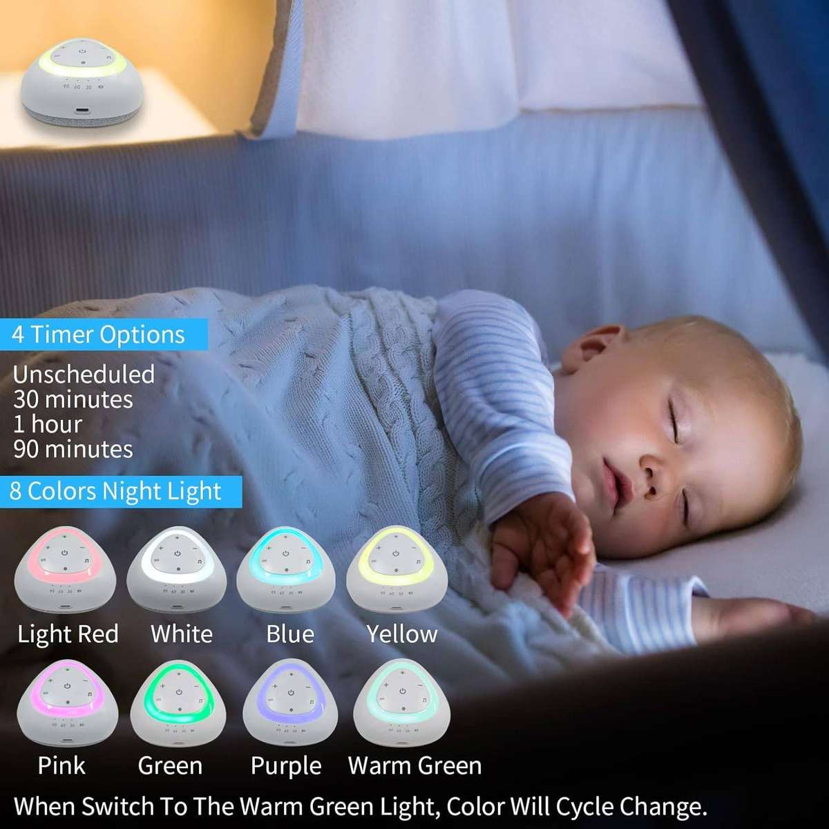 Baby Bluetooth White Noise Machine with LED Night Light
