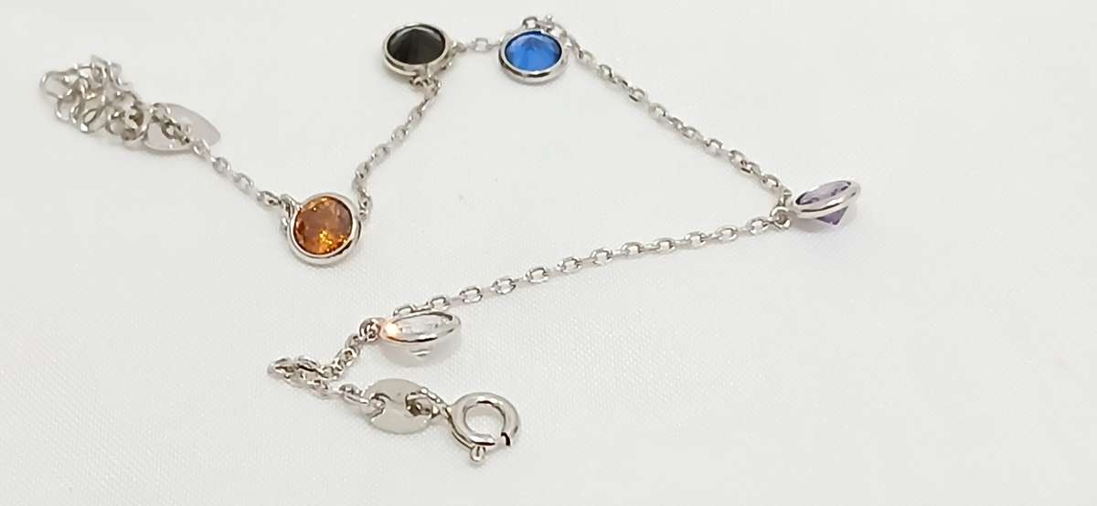 Sterling silver dainty bracelet with simulated stones