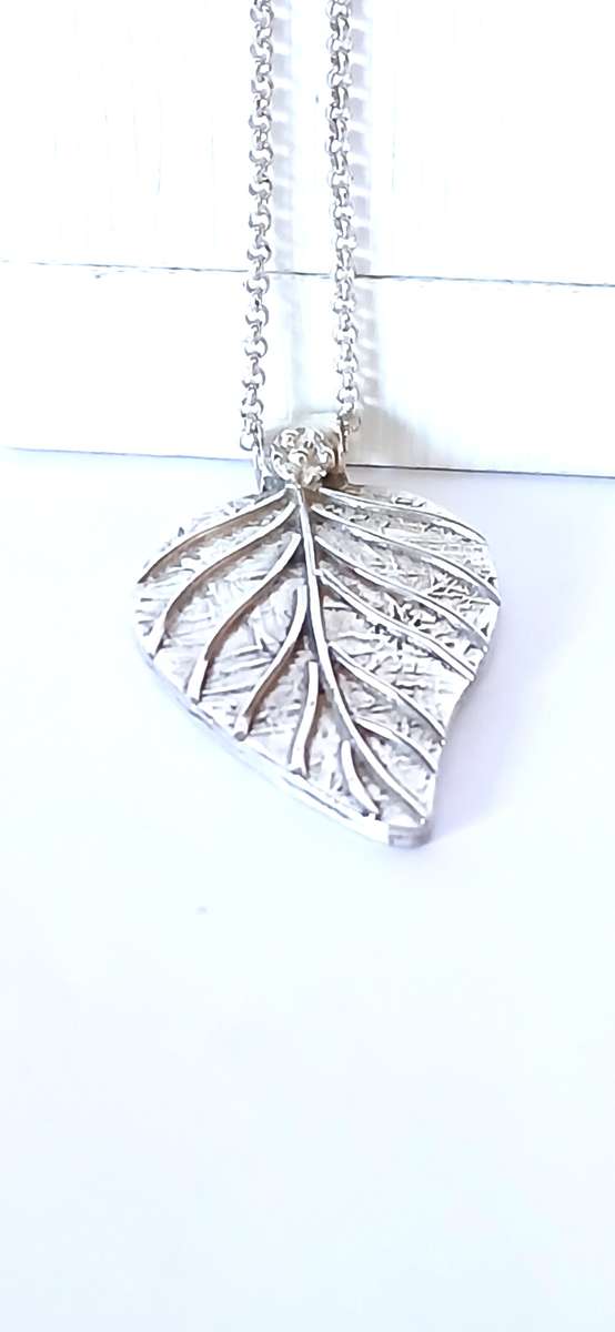 Sterling silver leaf pendant on chain