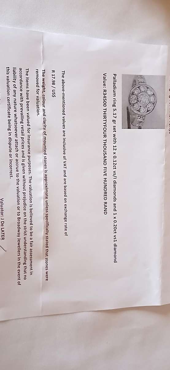 Palladium and diamond cluster ring