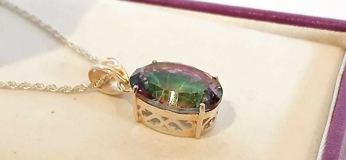 Sterling silver mystic topaz stone pendant on chain