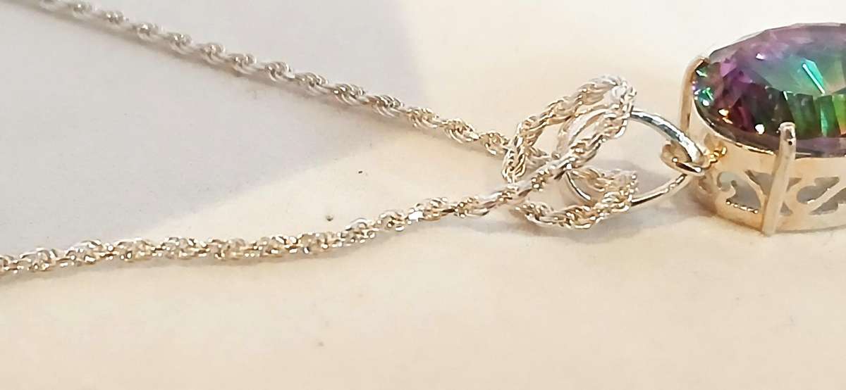 Sterling silver mystic topaz stone pendant on chain