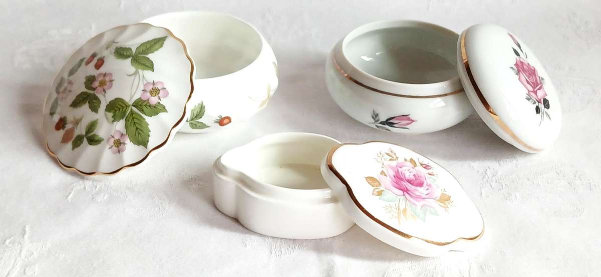 Variety of vintage trinket boxes