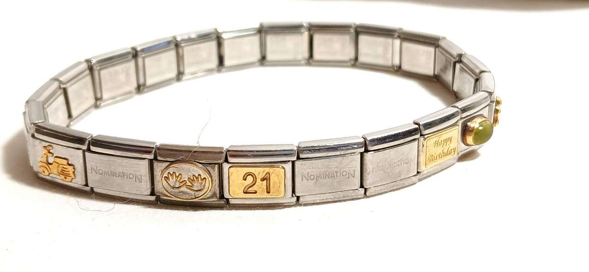 Stainless steel nomination bracelet with 9ct gold