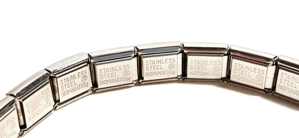 Stainless steel nomination bracelet with 9ct gold