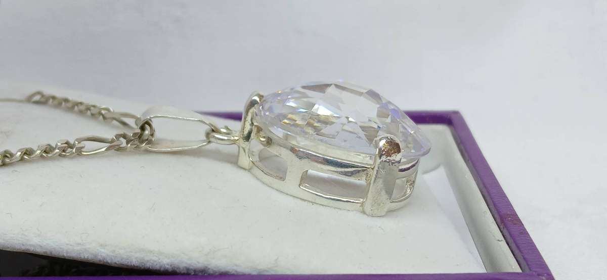 Sterling silver pendant with crystal stone on chain