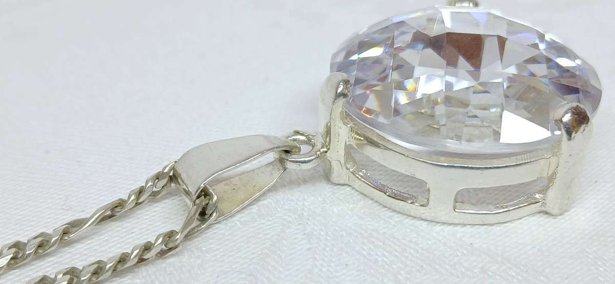 Sterling silver pendant with crystal stone on chain