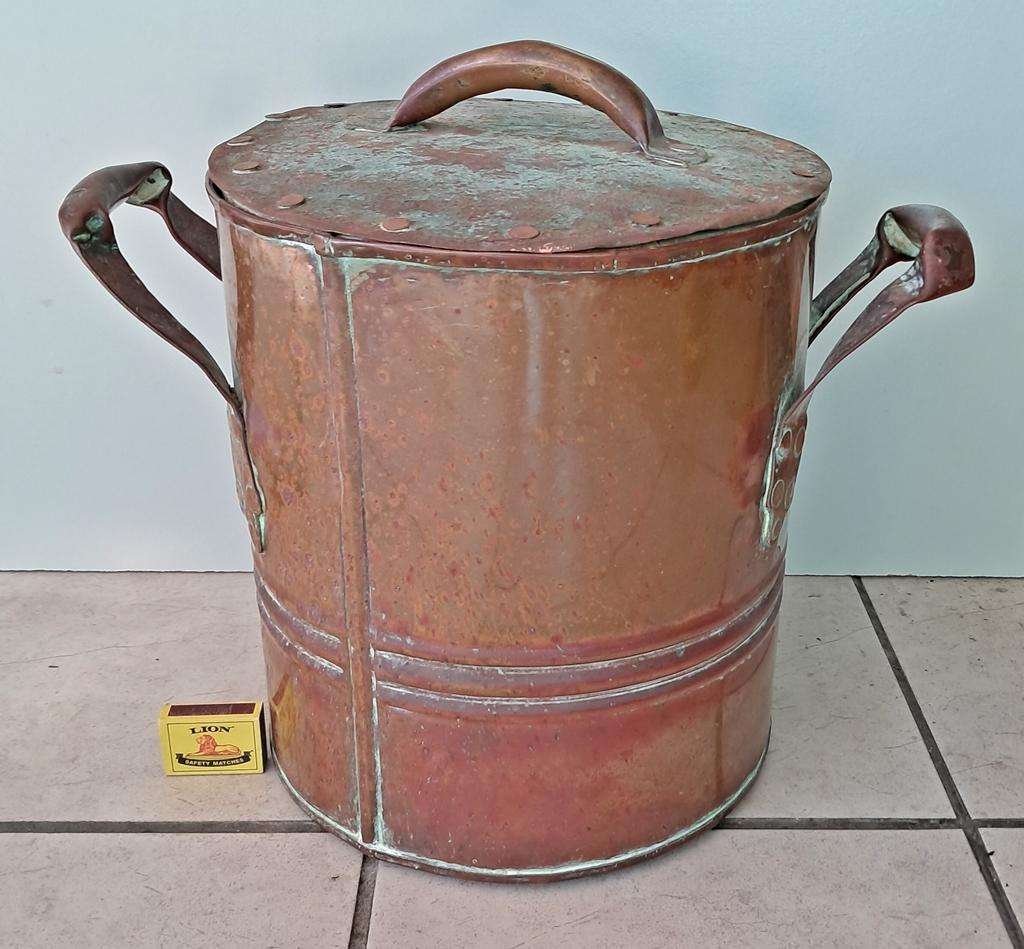 Large antique copper cauldron