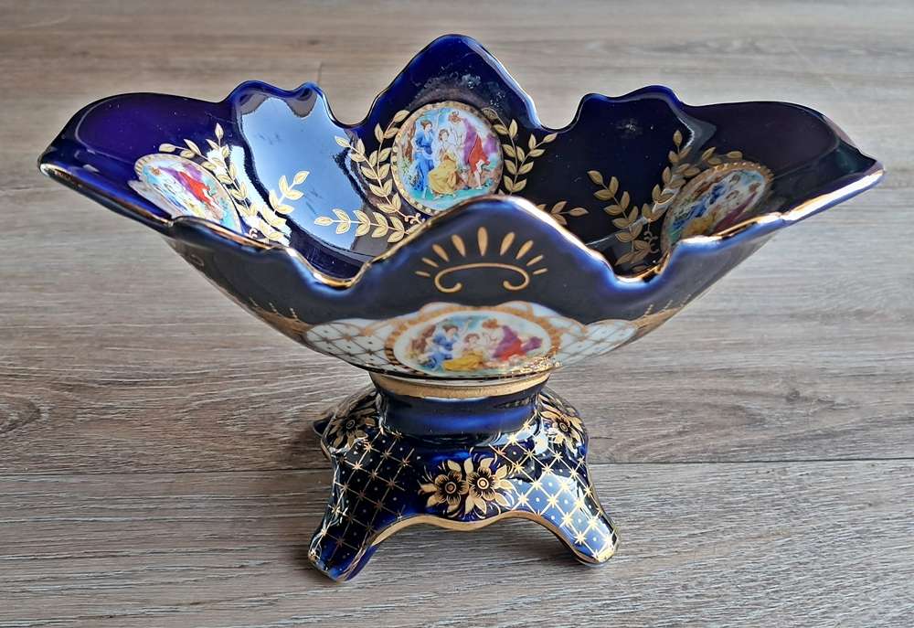 Czech Cobalt Porcelain Compote on Pedestal
