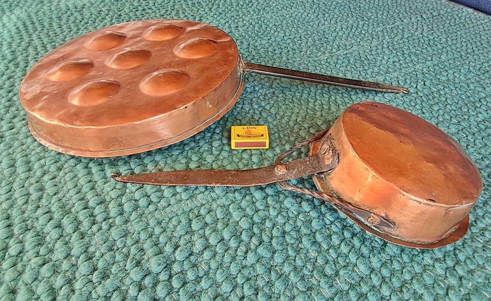 Pair of antique copper pans